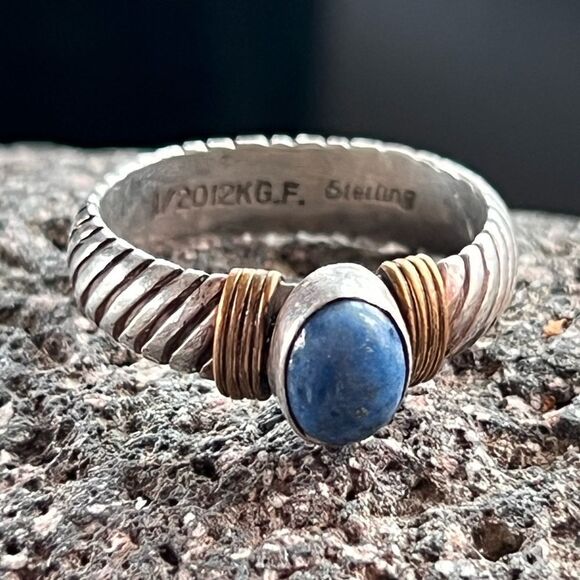 Vintage Sterling 12K Blue Kyanite Twisted Rope Ring size 8 - Picture 1 of 13